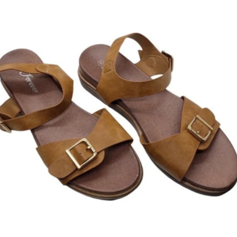 Forever Brand Brown/Tan Flat Strappy Sandals